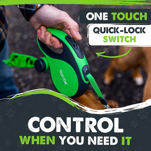 Mighty Paw Retractable Leash with Poop Bag Holder, 16' Long for Small, Medium & Large Dogs, Bags Included