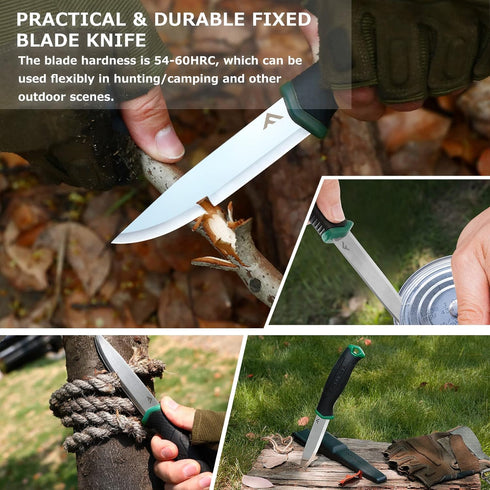 FLISSA Bushcraft Knife, Fixed Blade with Nylon Sheath, Stainless Steel Blade for Camping and Hiking, 4 Inch
