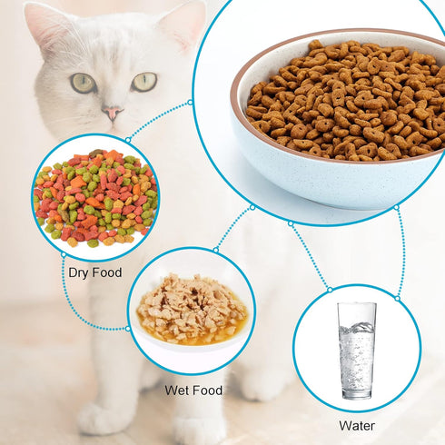 5.3 in Ceramic Cat Dishes, Shallow Cat Food Bowls Small Pet Bowls Cat Dishes for Food and Water, 3 Pack Ceramic Cat Bowls, Blue