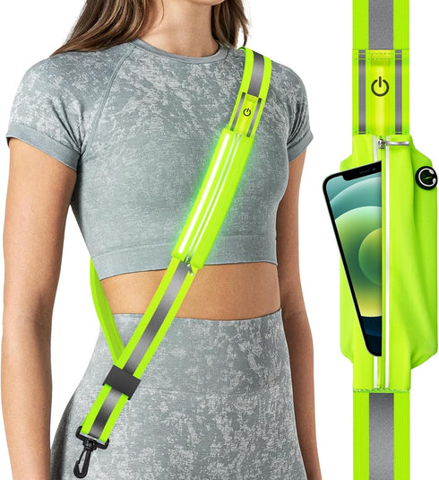 LED Reflective Belt Sash, High Visibility Night Running Safety Gear, Rechargeable Light Up Running Belt