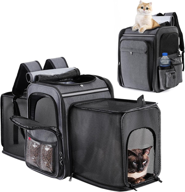 Pet Travel Carrier Backpack, Soft-Sided Breathable Mesh for Cats, Dogs, Puppies up to 20 Lbs, Grey + Black