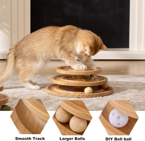 ZOMISIA Cat Ball Track Toy with Puzzle Top, Extra Large Wooden Cat Toys for Indoor Cats with Spinning Balls