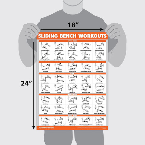 QuickFit 2 Pack Stretching Exercises & Sliding Bench Workout Poster Set - Compatible with Total Gym
