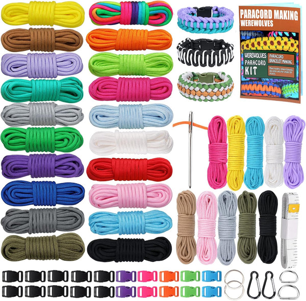 WEREWOLVES Paracord 550, 4MM Paracord 20 Colors & 2MM Micro Paracord Rope 10 Colors with Instructions Book, Crafting