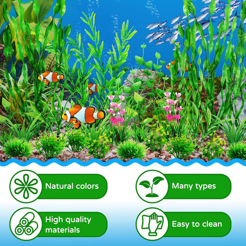 25pcs Green Fish Tank Decor, Aquarium Plants, Artificial Plants, Fish Tank Accessories, Small to Large
