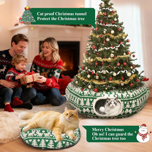 Petrendy Cat Tunnel Bed, Cute Cat Tunnels for Indoor Cats with Washable Mat, Hanging Ball, Collapsible Play Tunnel, Pet