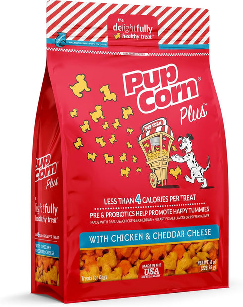 Plus Puffed Dog Treats with Prebiotics and Probiotics, Chicken & Cheddar Cheese, 8oz