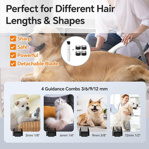 SpeedBoost 99% 3L 5 Pet Grooming Kit, Professional Dog Clippers Vacuum Suction Hair, Large Dust Cup Dog Grooming Vacuum
