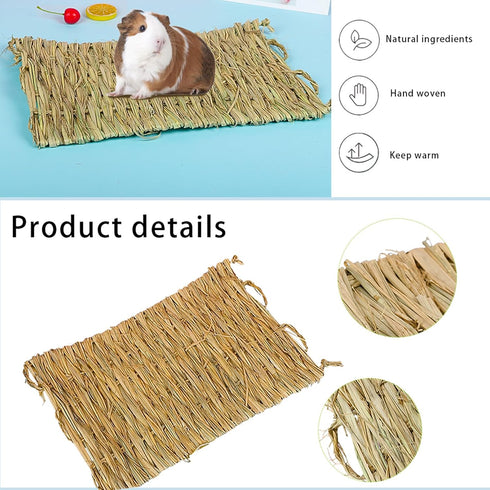 Rabbits,11.0"x8.3" Toy(4 PINVNBY Straw Mats for Natural Bunny Grass Mat,Handwoven Rabbit Hay Mat Small Animal Bedding