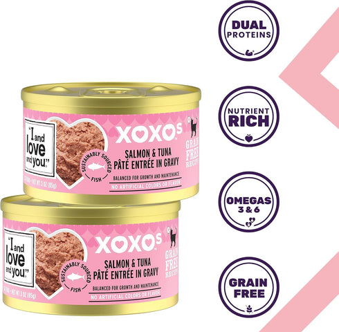 I and love and you XOXOs Wet Cat Food - Salmon + Tuna Pâté - Grain Free, Filler Free - 3oz Pack of 24 Cans