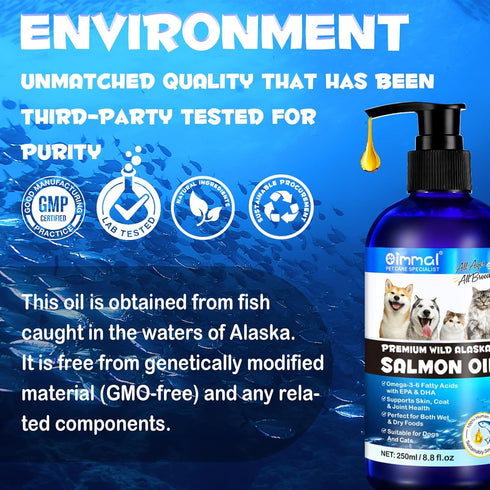 Omega 3 Fish Oil for Dogs, 8.8 FL.OZ Salmon Oil Supplement for Skin and Coat, EPA + DHA, Golden