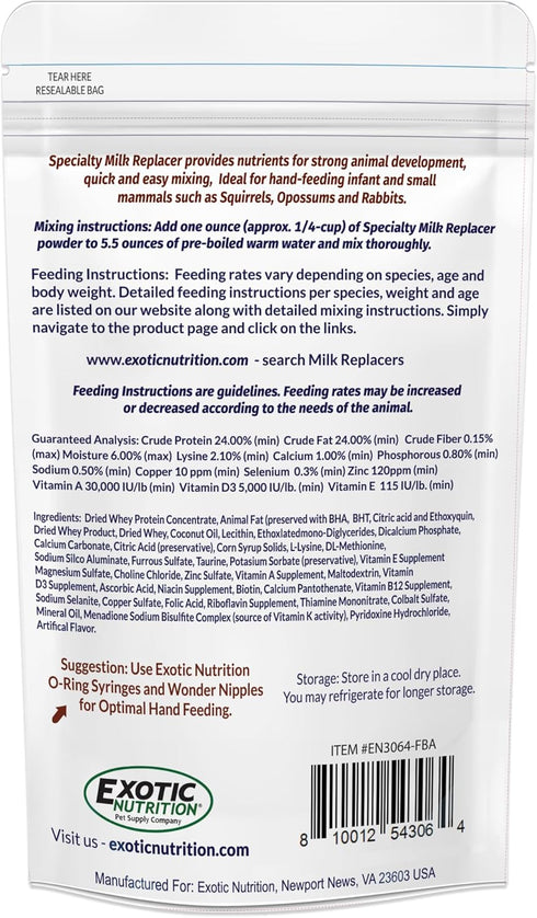 100% 8.8oz 8.8 oz.) Milk Replacer - Healthy Powdered Formula Ideal for Baby Squirrels, Rabbits, Opossums, Raccoons |