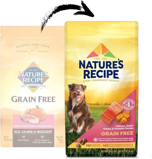 Nature's Recipe Grain Free Salmon, Sweet Potato & Pumpkin Dry Dog Food, 4 lb. Bag
