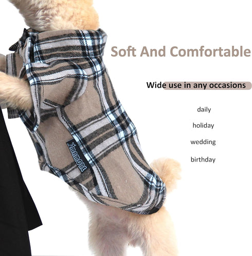 Soft Casual Dog Plaid Shirt, Gentle Western Pet Clothes, Cotton Dog Shirt with Bow Tie for Wedding, Christmas Costumes
