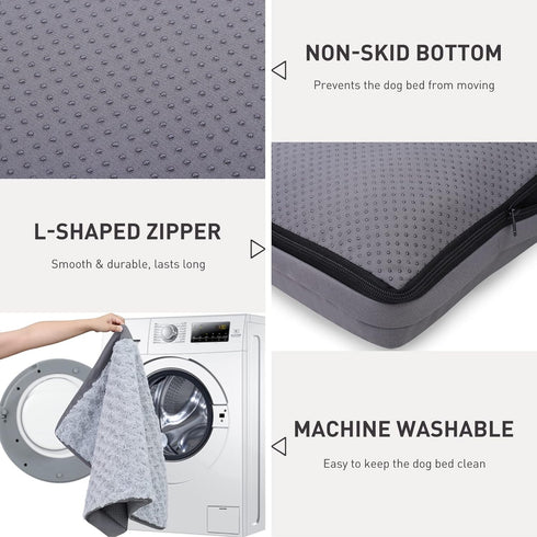 Waterproof Dog Crate Bed for Large Dogs, Soft Fluffy Washable Bed with Removable Cover, Light Gray, 41 x 27 Inch