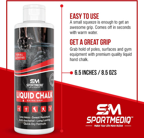 Pro Grade Liquid Chalk - Mess Free Hand Grip for Gym, Weightlifting, Rock Climbing, 8.5 Oz