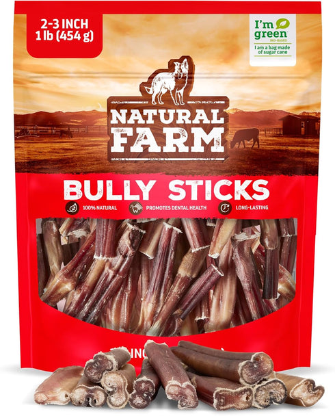 Natural Farm Odor Free Bully Sticks (2-3 Inch, 1 Pound) for Small