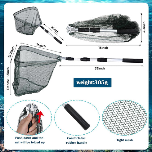 Poen 24'' 20'' 12'' Wire Grid Bottom Crab Nets Two Ring Crab Kit with Harness and Bait Clip x x Foldable Fishing Net