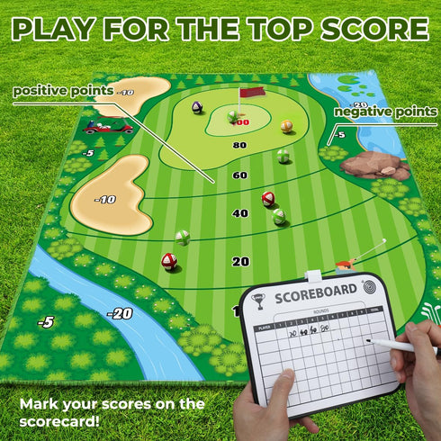 Golf Chipping Game Mat Set for Indoor Outdoor Practice, Stick Chip Golf Games for Family (70.1x47.2in)