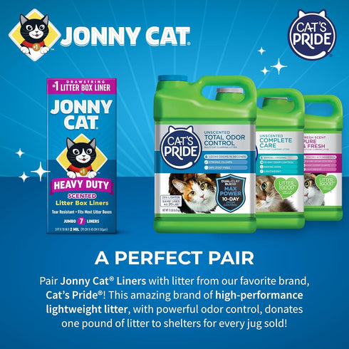 Jonny Cat Litter Box Liners, Fresh Scent Heavy Duty Tear & Leak Resistant, Jumbo 7 Count with Drawstring Close