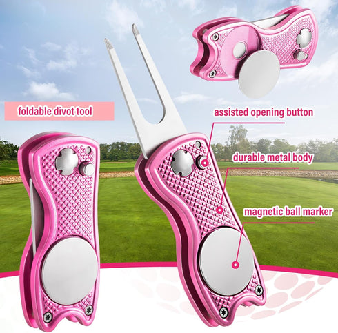 Liliful 12 Pcs Golf Accessories Kit, Includes Golf Tees, Towel, Ball Bag with Hook, Cleaner Brush, Divot Tool, Magnetic