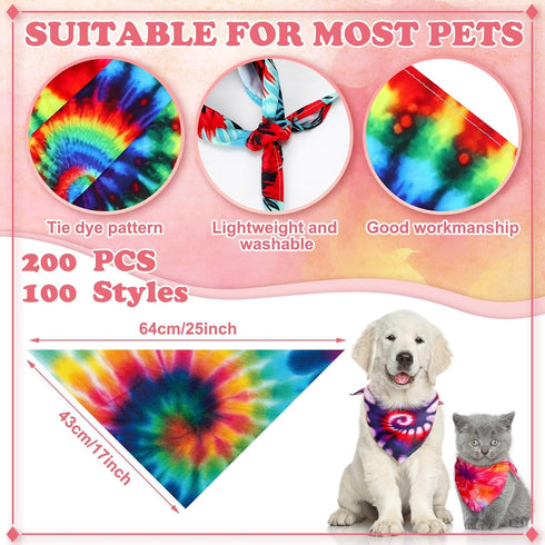 Huhumy 50 Summer Pcs Tie Dye Dog Bandanas Bulk Pet Bibs Colorful Triangle Scarf Pet Bandanas for Medium Large Dogs