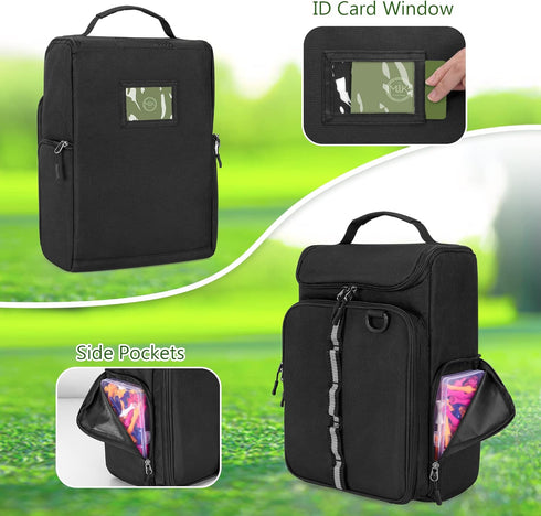 Golf Shoe Bag Holds US Mens 14 Pair of Shoes, Carrier with Free Gloves Holders and Accessory Pockets, Black