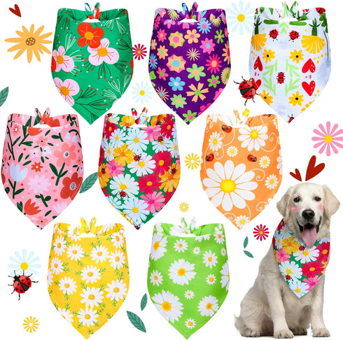 Weewooday 8 Pieces Dog Bandanas, Summer Flower Print Triangle Bibs Floral Puppy Scarf Accessories for Dogs Cats