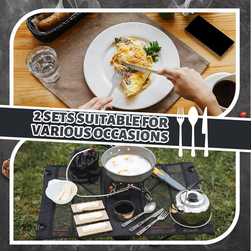 6 Set Set Backpacking Pcs Pure Titanium Fork Spoon Knife Camping Utensils Portable Titanium Cutlery, Lightweight Travel