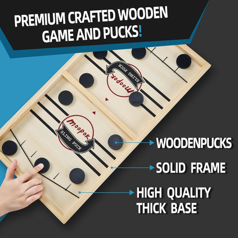 moopok Fast Sling Puck Game - Fast Action Super Foosball Table Desktop Battle Slingshot Wooden Air Hockey Board Game