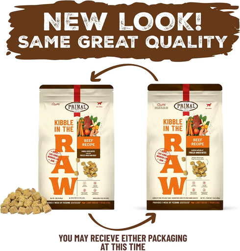 1.5 lb Primal Kibble in The Raw, Freeze Dried Dog Food, Beef, Scoop & Serve, Made with Raw Protein, Whole Ingredient