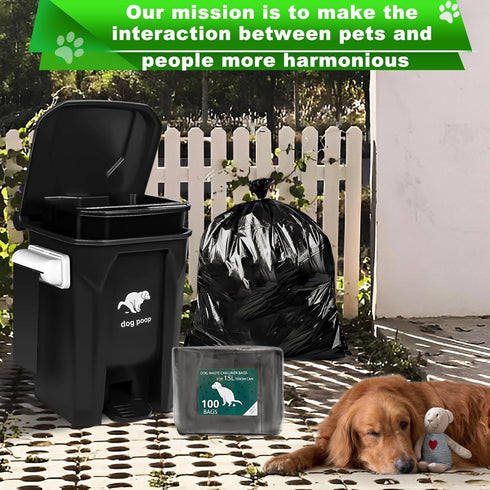 15L 5 Pack 100 Dog Waste Bags for Dog Poop Trash Can, Rolls Totaling Bags, Black, Unscented