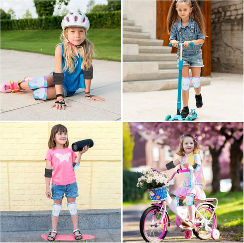 Kids Protective Gear Set, 7 in 1 Knee Pads, Elbow Pads, Wrist Guards for Girls, Skating, Cycling, Ages 3-8