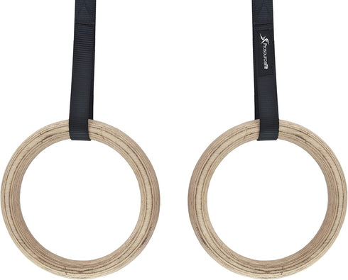 ProsourceFit Wooden Gymnastics Rings with Straps for Total Body Conditioning