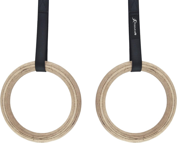 ProsourceFit Wooden Gymnastics Rings with Straps for Total Body Conditioning