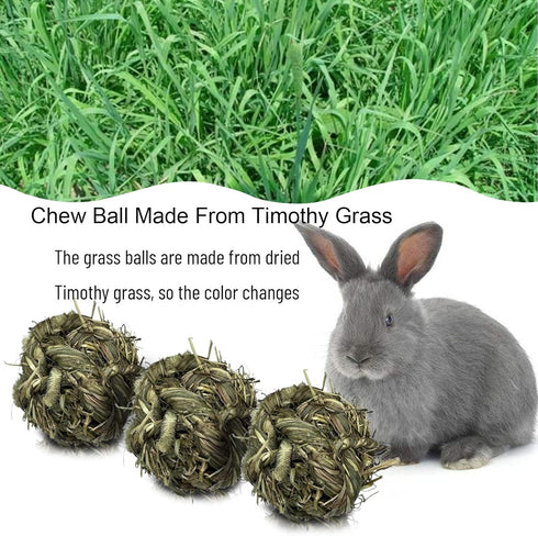 Tfwadmx Rabbit Timothy Grass Ball, Small Animal Activity Play Balls Chew Toys for Bunny, Guinea Pig, Hamster, Rat,