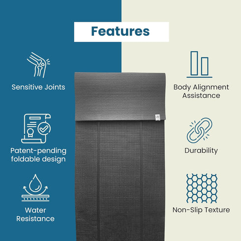 Non-Slip Orthopedic Yoga Mat - Fold-Over Joint Support with Body Alignment Lines - Great for Seniors