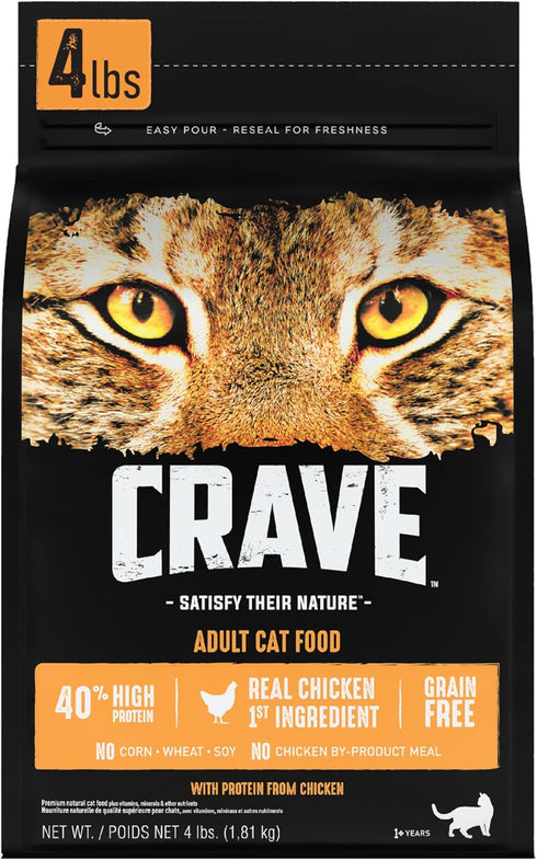 CRAVE Grain Free Adult High Protein Natural Dry Cat Food with Chicken, 4 lb. Bag