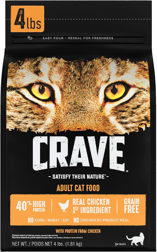 CRAVE Grain Free Adult High Protein Natural Dry Cat Food with Chicken, 4 lb. Bag