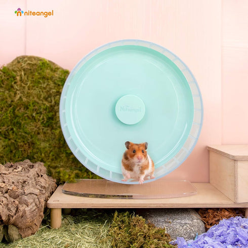 Niteangel Super-Silent Hamster Exercise Wheels - Quiet Spinner with Adjustable Stand for Small Animals (L, Mint Green)