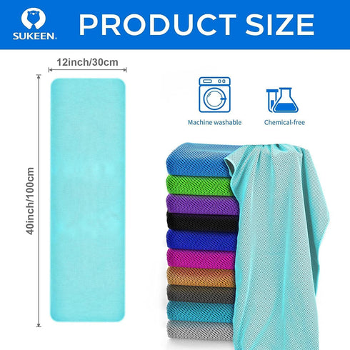 Sukeen Cooling Towel (40"x12"), Soft Breathable Microfiber Towel for Yoga, Sport, Running, Gym, 8 Pack