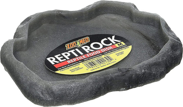 Zoo Med Reptile Rock Food Dish, Medium, 7.25"l x 6"w x 0.75"h, Colors May Vary, Black