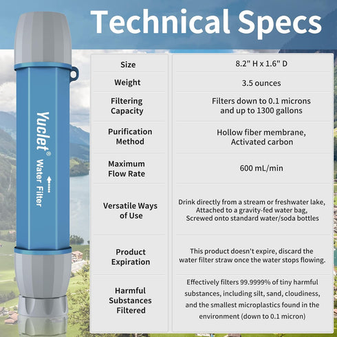 Water Filter Straw for Drinking Survival, Personal Purifying Straw for Hiking, Camping, Travel, Emergency Preparedness