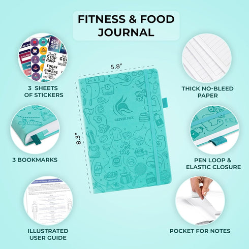 A5 Clever Fox Fitness & Food Journal Nutrition & Workout Planner for Women & Men Diet & Gym Exercise Log Book