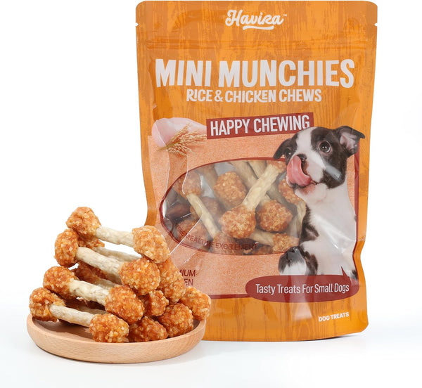 Havira Training Treats for Small Dogs, 2.5" Mini Rawhide Chews, Chicken Wrapped