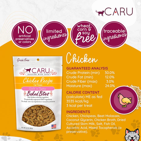 CARU Soft ‘n Tasty Baked Bites - Chicken Bites Cat Treats, Flavorful All-Natural, 3 oz.