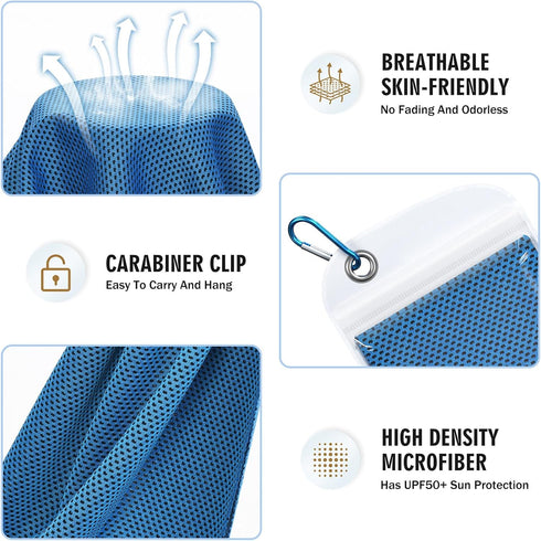 Hemndic 4 Pack (40"x12"), Cooling Towels Soft Breathable Cooling Towels for Neck and Face, Microfiber Workout Towels