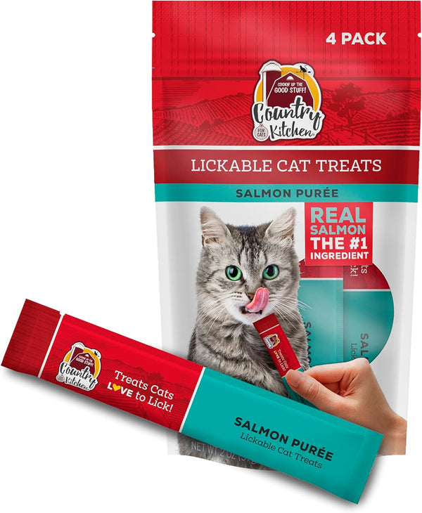 Country Kitchen Salmon Puree Lickable Cat Treats, Made with Real Salmon, 2