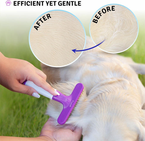 POODLIE Poodle Pet Dog Grooming Rake | Dematting Tool with Stainless Steel Shedding Comb, Purple Handle