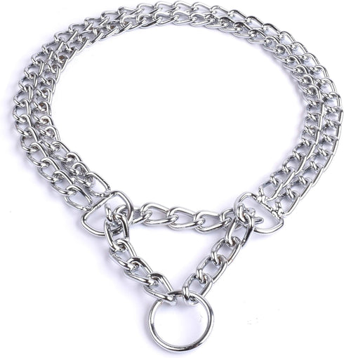 Dog Choker Collar: Martingale Training Double Row Chain for Medium Large Dogs (M-16” for Neck 11-14")
